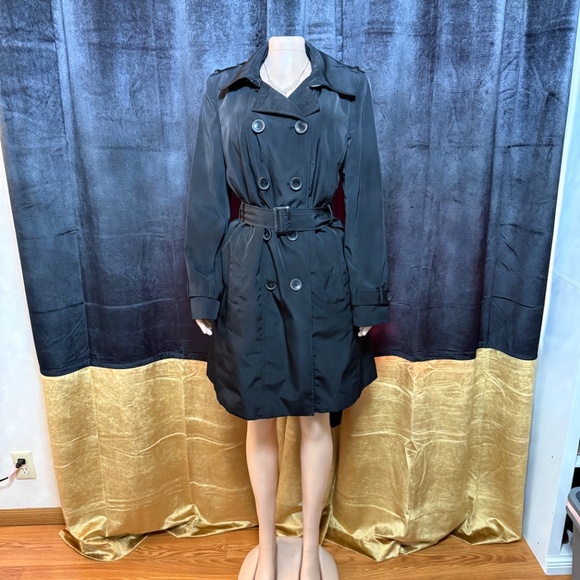 CALVIN KLEIN Womens Black Belted Trench Coat Size Large L - Picture 6 of 6